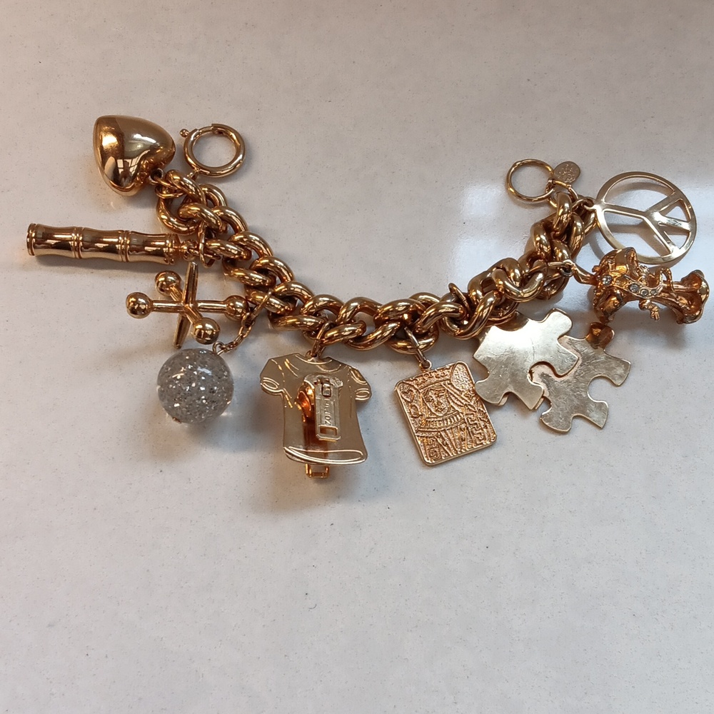 Kirks Folly Whimsical "Million Dollar Baby Set"  Muilt Charm Bracelet gold-tone